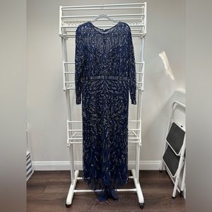 Size 20W. Mac Duggal navy blue long sleeve luxury evening gown